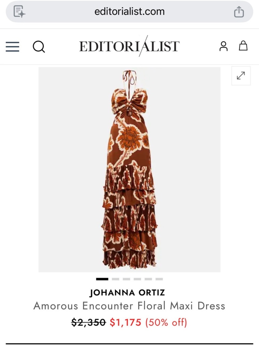Johanna Ortiz Rust Brown Floral Tiered Halter Maxi Dress